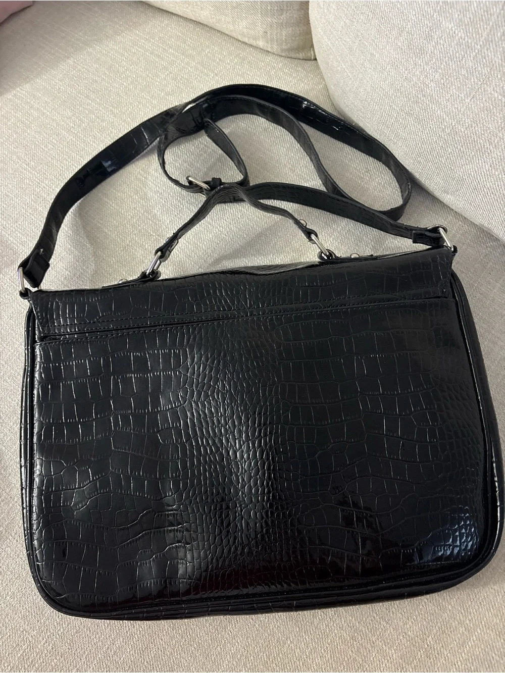 Liz Claiborne Black Croc-Embossed Messenger Bag